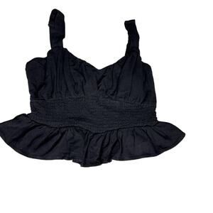 Hem & Thread Women's sz Large Black Tank Crop Top Peplum Adjustable straps Smock